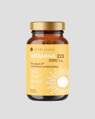 Naturlig D3-vitamin fra alger med naturlig prebiotikum og gurkemeje Nutri Clinic 90 kapsler - 1