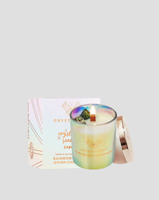 Sojalys med regnbuefluorit og pink champagne i glasbeholder Crystallove_3 - 3