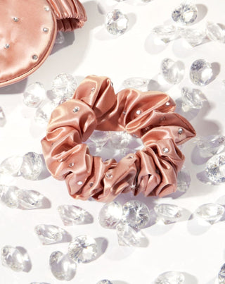 Silkehårelastik med krystaller - rosaguld Crystallove - 2