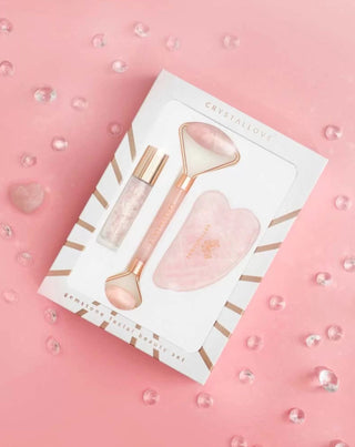 Ansigtsrulle + gua sha-plade + roll-on-flaske Skønhedssæt med rosenkvarts Crystallove - 2