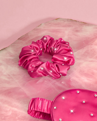 Silkehårelastik med krystaller - hot pink Crystallove - 2