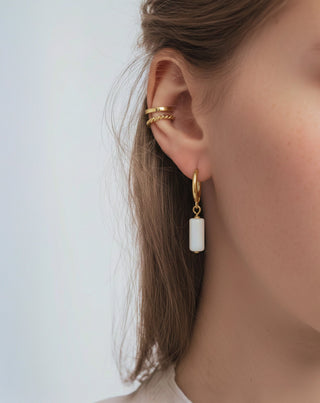 Guldbelagte øreringe med natursten hvid jade øresæt Mys - 3