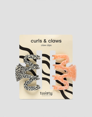 Sæt med store hårspænder - pink og marmoreret Twisty 2 stk - 1