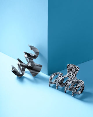 Sæt med store hårspænder - marmoreret og sort Twisty 2 stk - 4