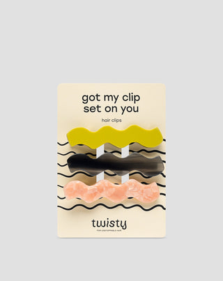 Sæt med bølgede hårspænder - grøn, sort, pink Twisty 3 stk. - 1