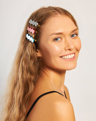 Sæt med bølgede hårspænder - marmoreret, blå, rød Twisty 3 stk. - 2