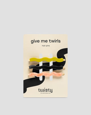 Sæt med bølgede hårnåle grøn, sort, pink Twisty 3 stk. - 1