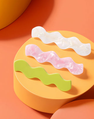 Sæt med bølgede hårspænder - perle, grøn, pink Twisty 3 stk. - 4