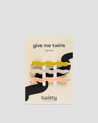 Sæt med bølgede hårnåle perle, grøn, pink Twisty 3 stk. - 1