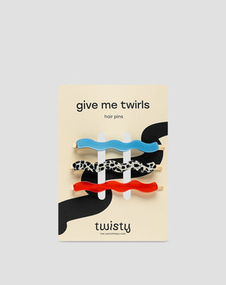 Sæt med bølgede hårnåle marmoreret, blå, rød Twisty 3 stk. - 1