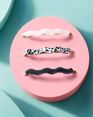 Sæt med bølgede hårnåle - marmoreret, perle, sort Twisty 3 stk. - 3