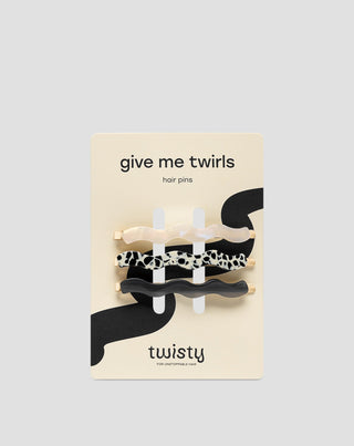 Sæt med bølgede hårnåle - marmoreret, perle, sort Twisty 3 stk. - 1