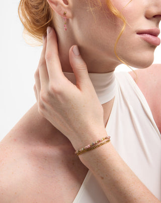 Guldbelagt armbånd med naturstenene pink og lemon jade Mys - 3