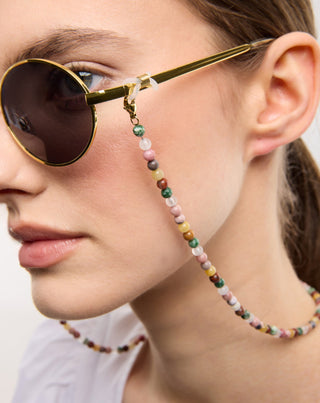 Brillekæde med naturstenene agat, maifan, jaspis, jade og aventurin Mys - 2