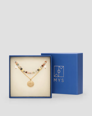 Guldbelagt halskæde med naturstenene agat, maifan, jaspis, jade og aventurin Mys - 5