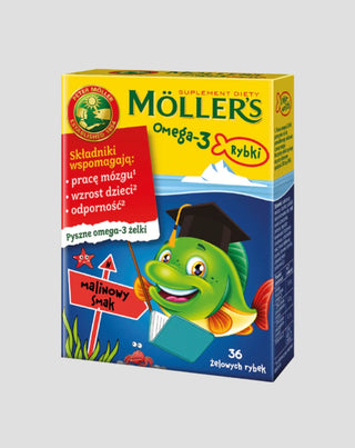 Kosttilskud med omega-3-syrer Fisk med hindbærsmag Møllerens 36 vingummier - 1