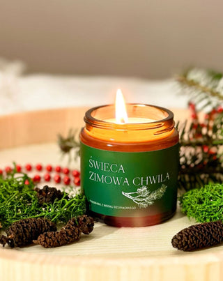 Vegansk rapslys Winter moment med duft af fyrretræ, cedertræ og rav 120 ml MgLife - 3