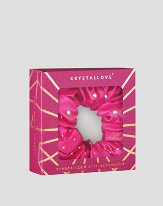 Silkehårelastik med krystaller - hot pink Crystallove - 4