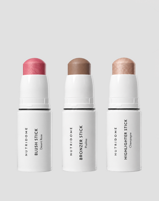Makeup- og konturset til ansigtet: bronzer, rouge og highlighter i stift Nutridome