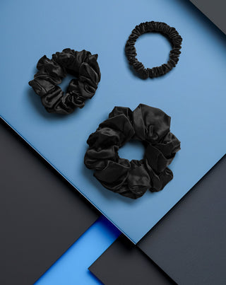 Sæt med sorte Twisty-hårelastikker i 100 % natursilke, 3 stk. - 3