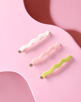 Sæt med bølgede hårnåle perle, grøn, pink Twisty 3 stk. - 2