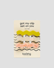 Sæt med bølgede hårspænder - perle, grøn, pink Twisty 3 stk.