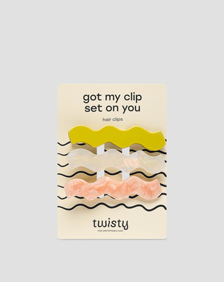 Sæt med bølgede hårspænder - perle, grøn, pink Twisty 3 stk. - 1