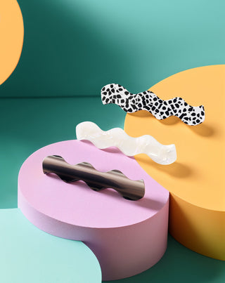 Sæt med bølgede hårspænder - marmoreret, perle, sort Twisty 3 stk. - 2