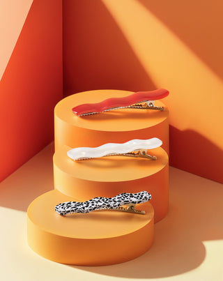 Sæt med bølgede hårspænder - rød, marmoreret, perle Twisty 3 stk. - 2