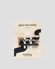 Sæt med bølgede hårnåle - marmoreret, perle, sort Twisty 3 stk.