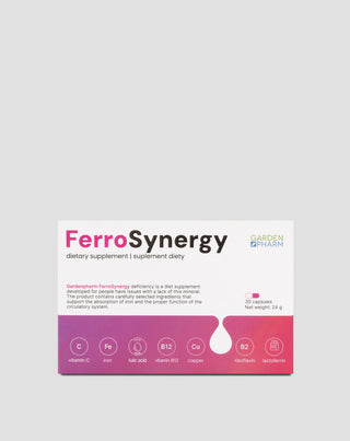 Kosttilskud til jernmangel for at støtte absorptionen med C-vitamin, B12 og folsyre Gardenpharm FerroSynergy 30 stk. - 1