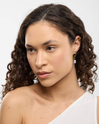 Guldbelagte øreringe med natursten hvid jade øresæt Mys - 4