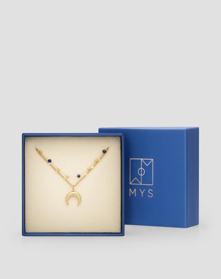 Guldbelagt lapis lazuli-halskæde af natursten med halvmåne Mys - 5