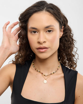 Guldbelagt halskæde med naturstenene agat, maifan, jaspis, jade og aventurin Mys - 3