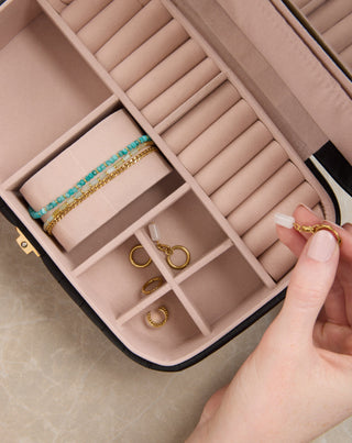 Smykkeskrin med rum, ruller og spejl stor sort Mys - 2