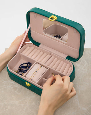 Smykkeskrin med rum, ruller og spejl stor grøn Mys - 2